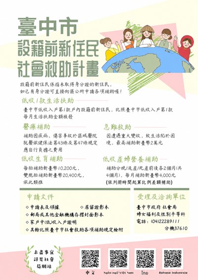 臺中市設籍前新住民社會救助計畫海報