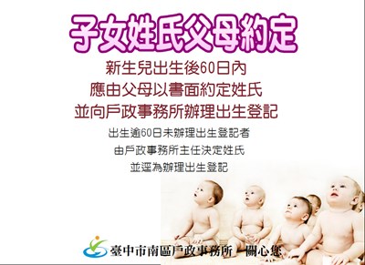 子女姓氏，父母約定！！